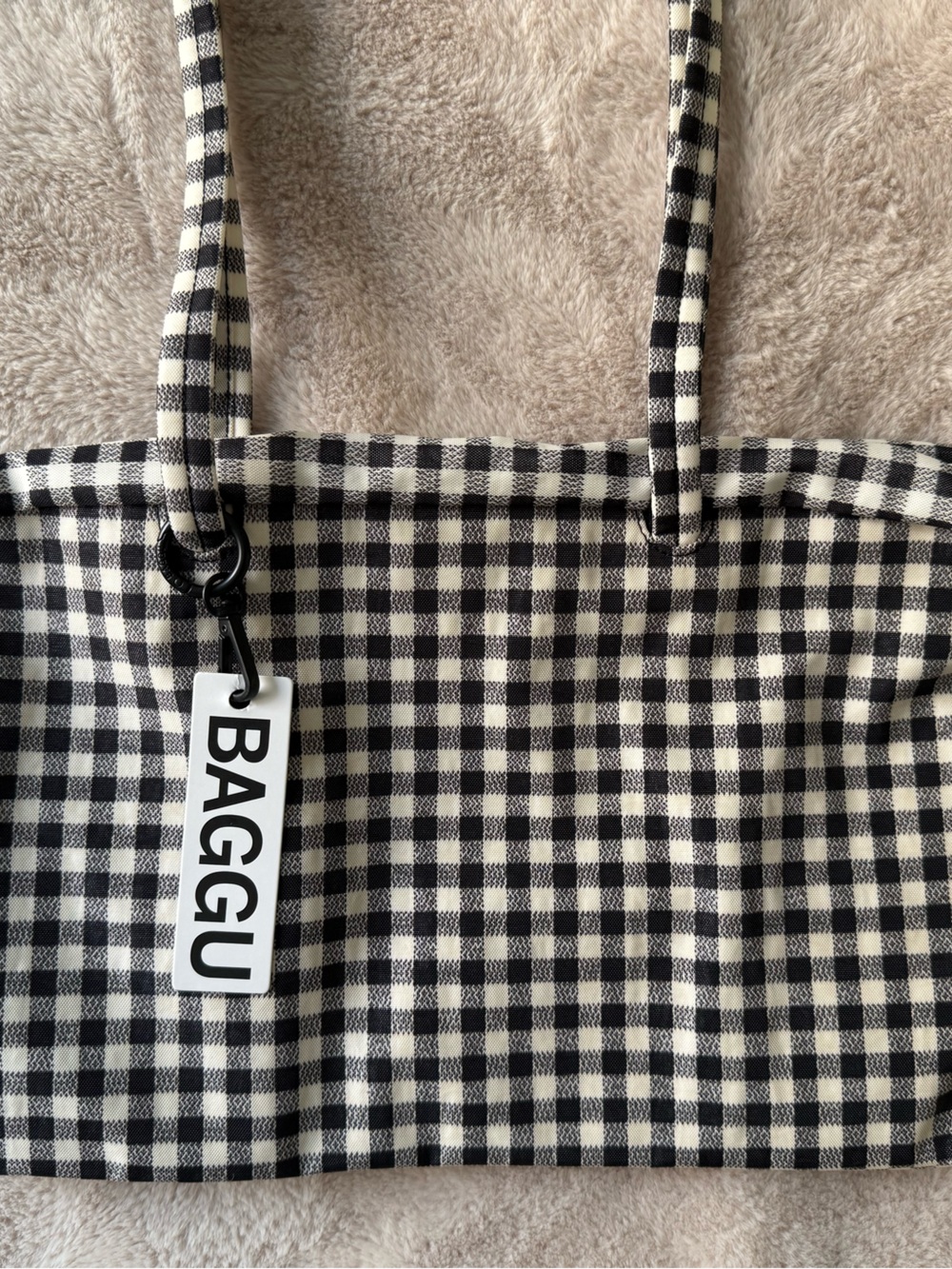 NWT BAGGU Medium Nylon Bowler Bag Black and White Gingham - Picture 4 of 11